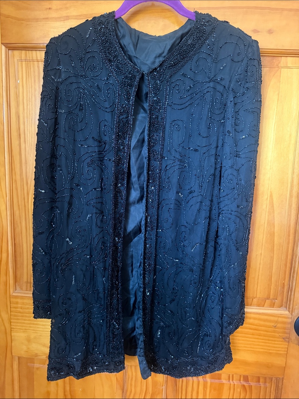 Source Unknown Black Beaded Open Front Jacket